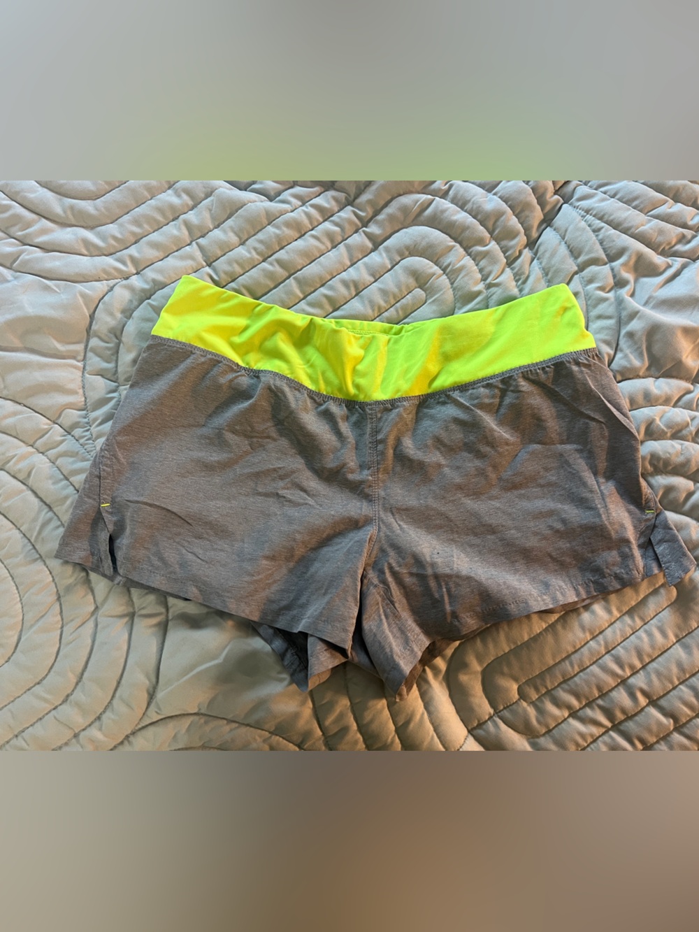 Danskin Gray Athletic Shorts with Neon Yellow Waistband